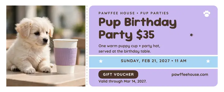 Pawffee House pup party voucher template