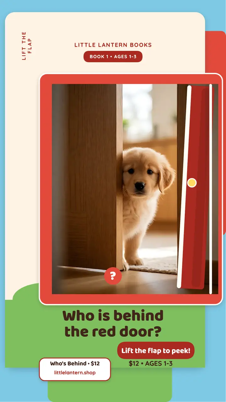 Puppy behind the red door flap page template