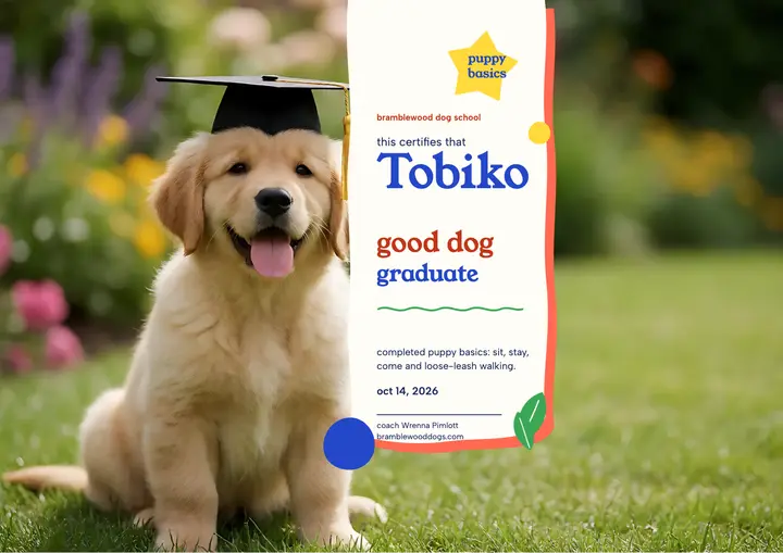 Good dog graduate puppy certificate, scissor cut-outs template