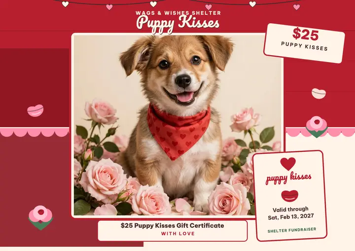 Puppy kisses gift certificate, kissing booth template