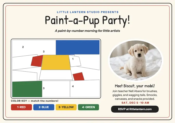 Paint-a-Pup Party invite certificate template