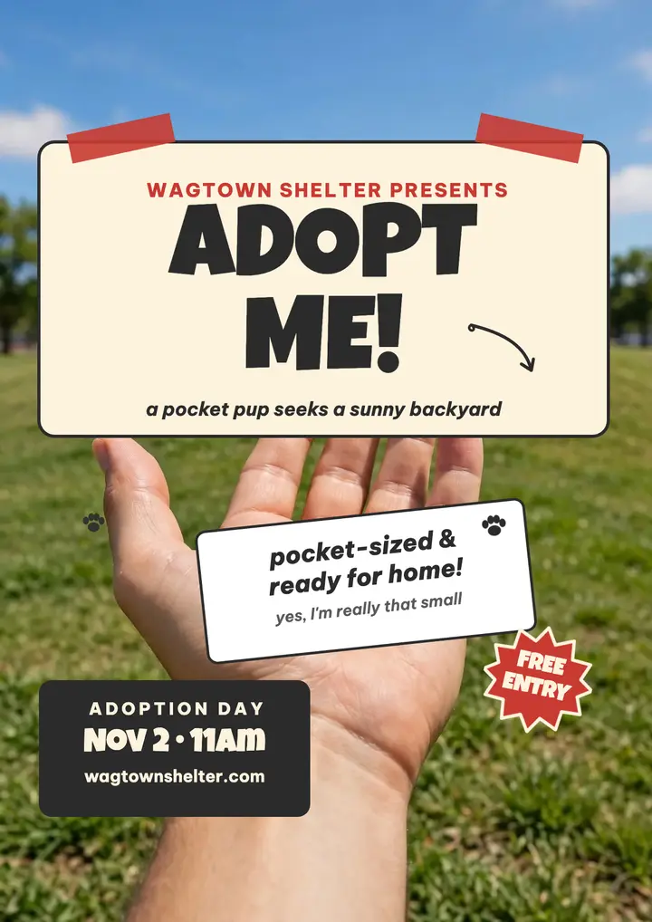 Wagtown pocket puppy adoption flyer template