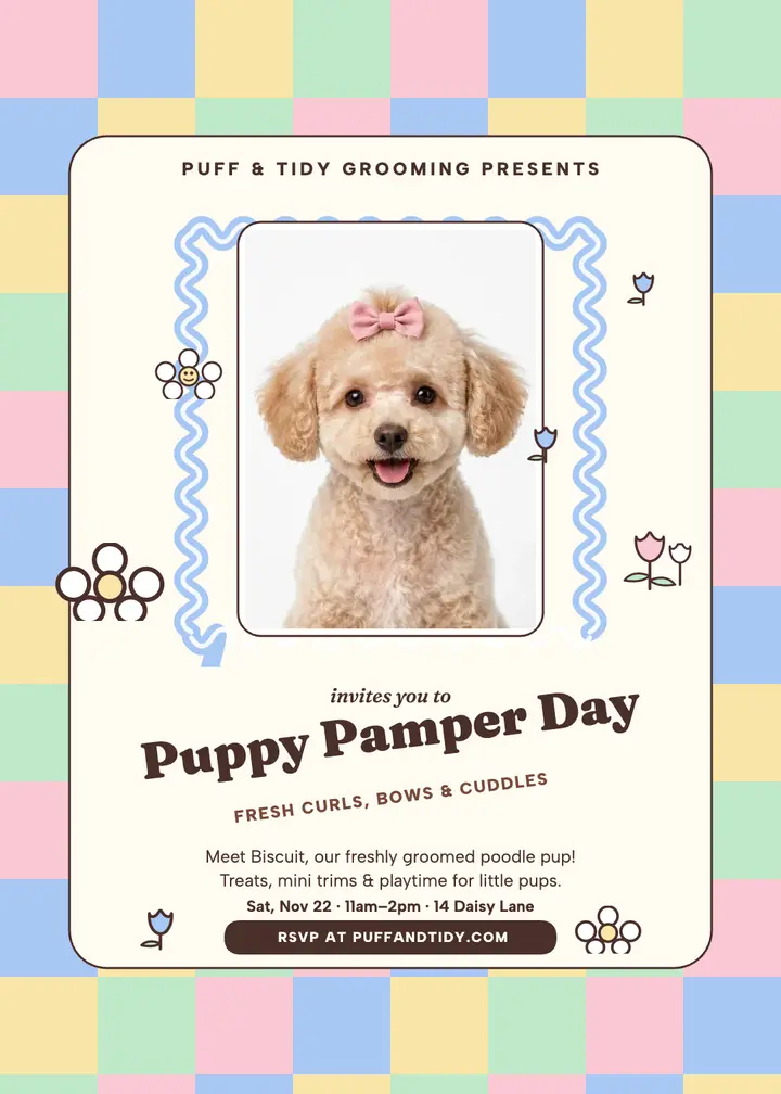 Puppy pamper day pastel invitation template