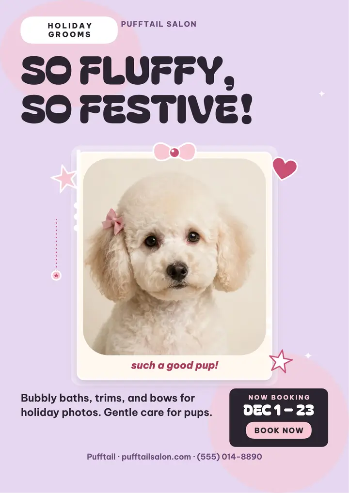 Pufftail holiday puppy photocard flyer template