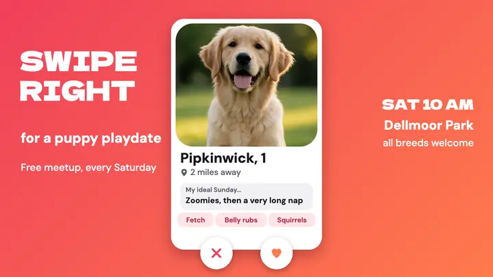Puppy playdate swipe profile card thumbnail template
