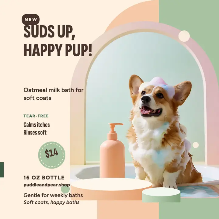 Puddle and Pear oatmeal pup shampoo post template