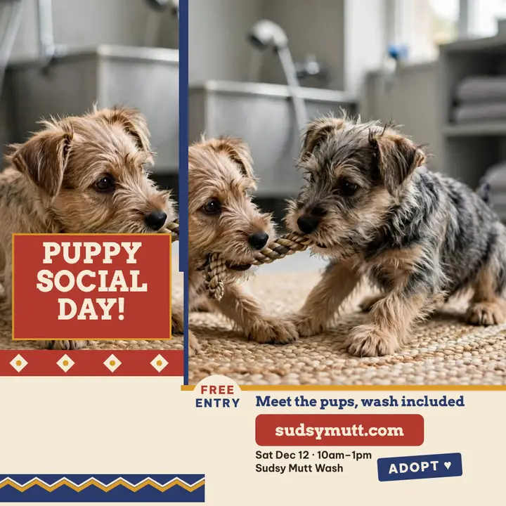 Sudsy Mutt puppy social adoption post template
