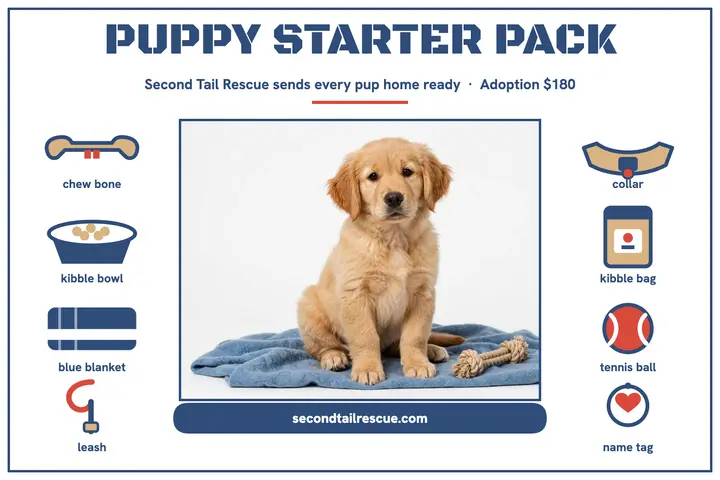 Puppy starter pack postcard, Second Tail Rescue: puppy adoption postcard template