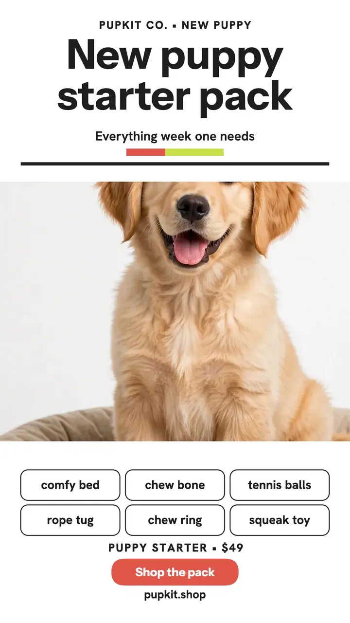 Pupkit new puppy starter pack story: puppy starter pack story template