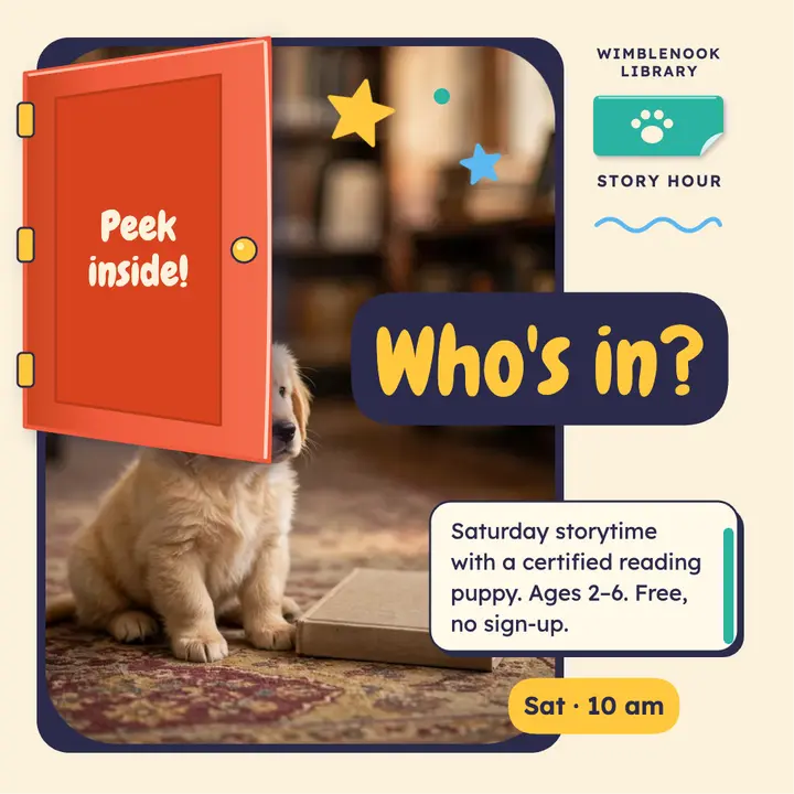 Wimblenook Library puppy story hour lift-the-flap post template