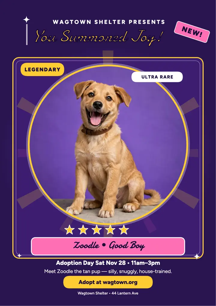 Puppy summon shelter adoption flyer template