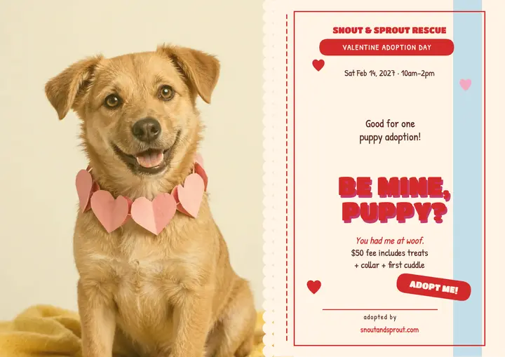 Puppy valentine adoption certificate template