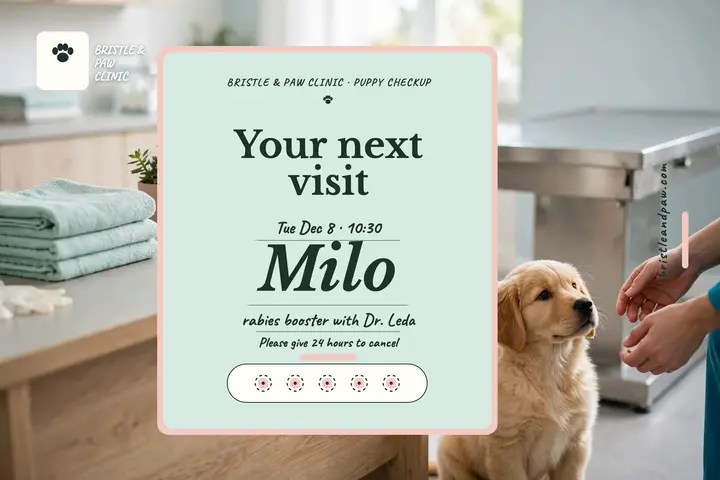 Milo puppy checkup reminder card template