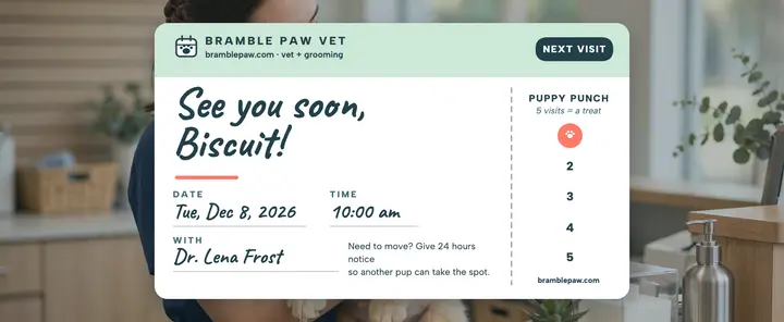 Puppy next visit voucher card template