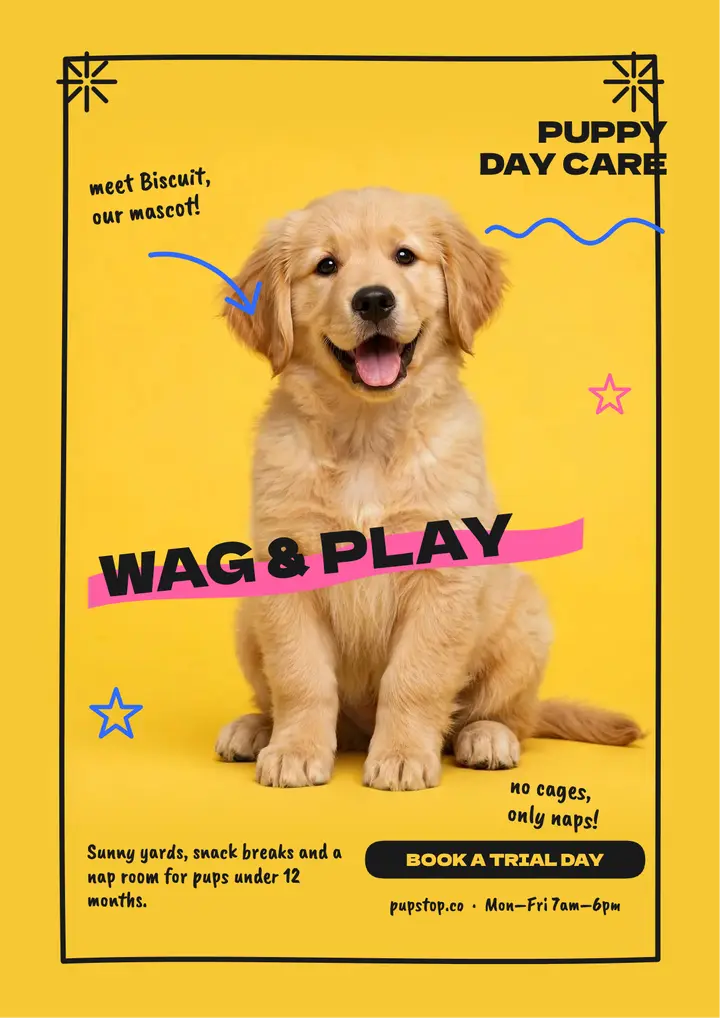 Pupstop puppy day care scribble flyer template