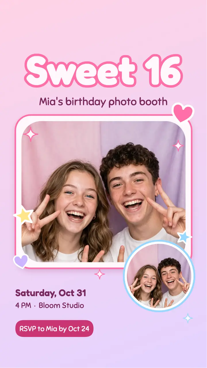 Sweet 16 photo booth party story template