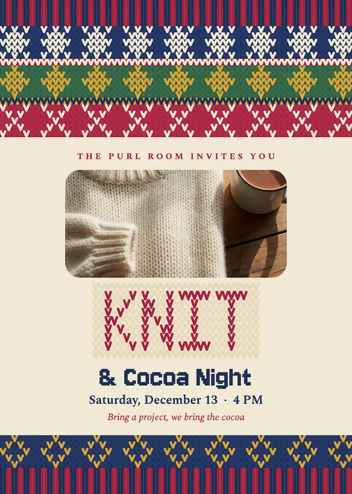 Knit and cocoa night invitation, Fair Isle: knitting night invitation template