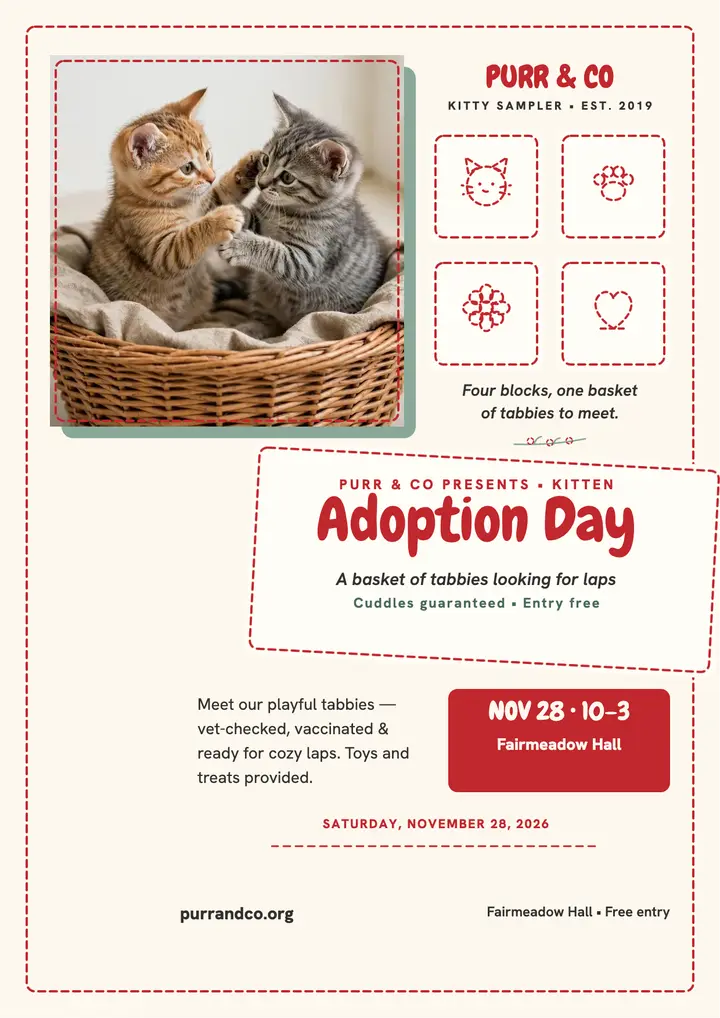 Purr and Co kitten adoption day flyer template