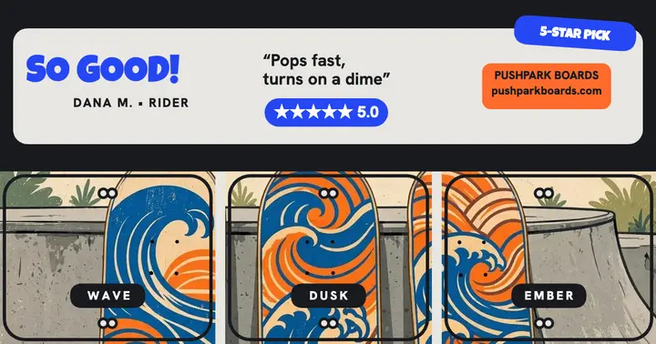 Pushpark Boards 5-star review post template