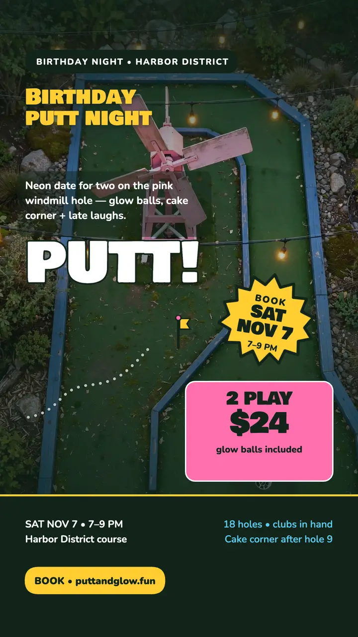 Putt and Glow birthday putt night story: birthday mini-golf story template