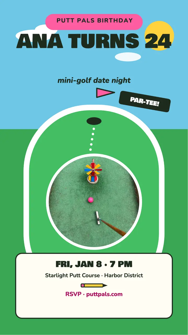 Putt Pals mini-golf birthday story template
