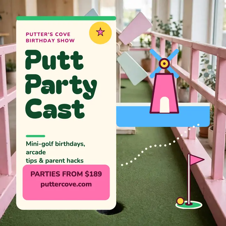 Putt Party Cast birthday podcast cover: birthday party podcast cover template