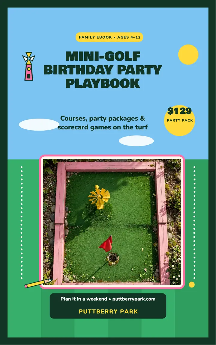 Puttberry Park mini golf party playbook cover template