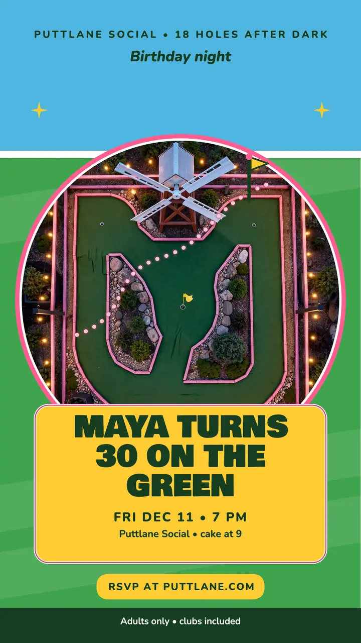 Puttlane mini-golf birthday night story template