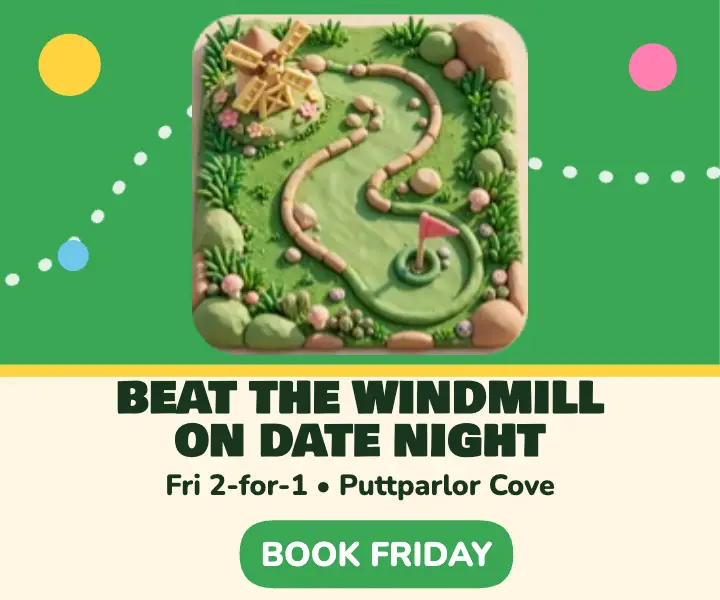 Puttparlor Cove windmill date night ad: mini golf date night ad template