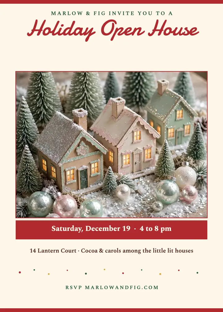 Glitter village holiday open house invitation: holiday open house invitation template