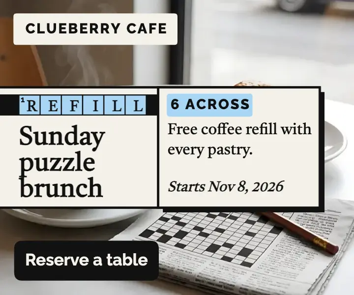 Clueberry Cafe Sunday puzzle brunch crossword ad: cafe brunch ad template