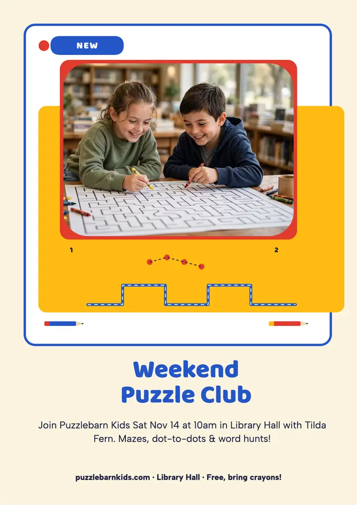Puzzlebarn Kids weekend puzzle club flyer template