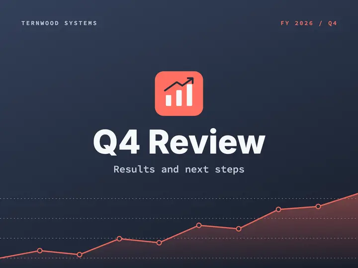 Slate and coral Q4 review title slide template