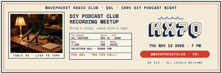 Wavepacket podcast club QSL meetup header template