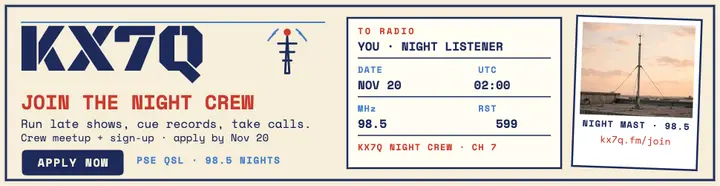 KX7Q Night Crew hiring billboard template