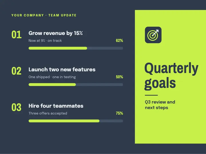 Quarterly goals slide template