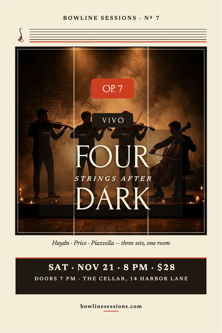 Bowline Sessions quartet club night poster: string quartet poster template