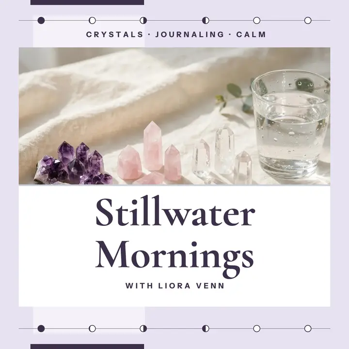 Stillwater Mornings crystal podcast cover: wellness podcast cover template