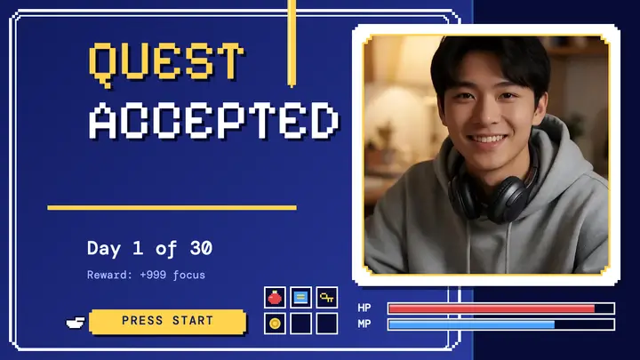 Quest accepted study challenge RPG thumbnail template