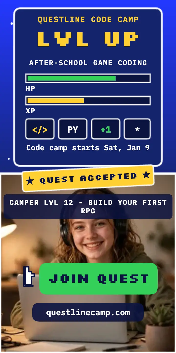 Questline Code Camp RPG ad template