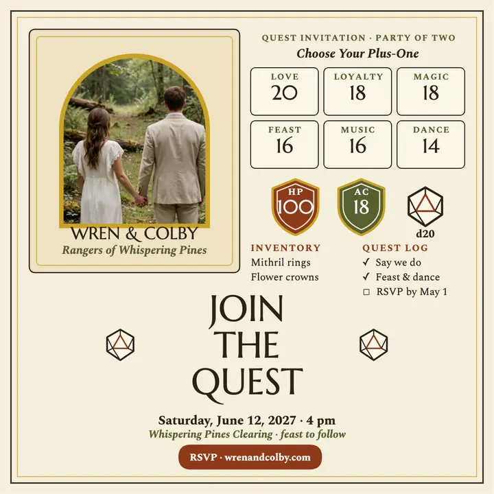 Wren and Colby quest wedding invitation template
