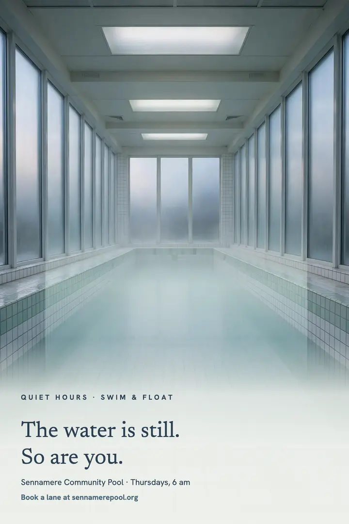 Quiet hours swim and float poster, liminal haze template