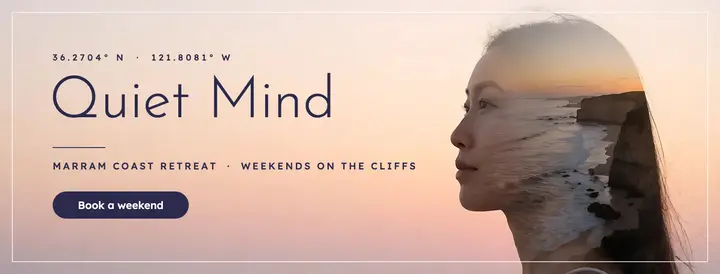 Quiet Mind coastal retreat Facebook cover, double exposure template