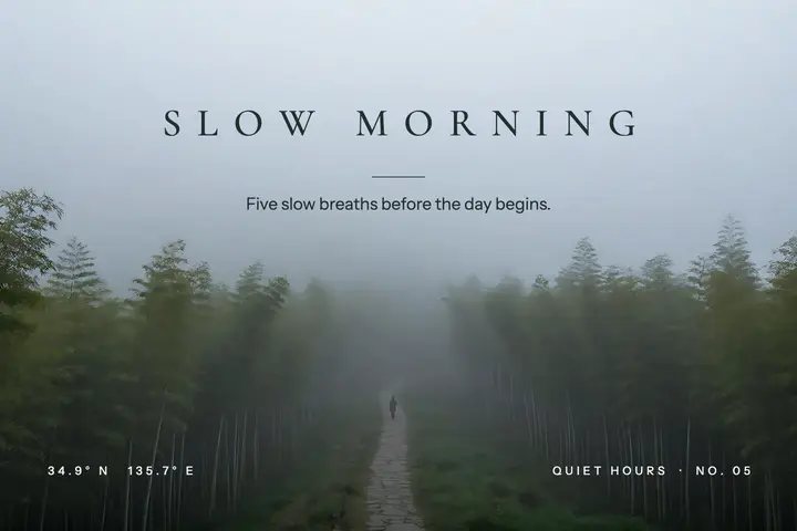 Slow morning postcard, misty bamboo template