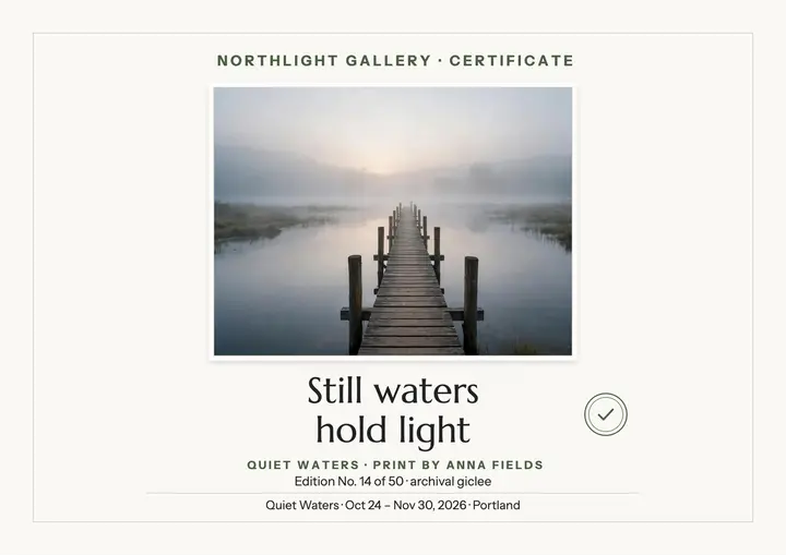 Quiet Waters misty lake quote certificate template