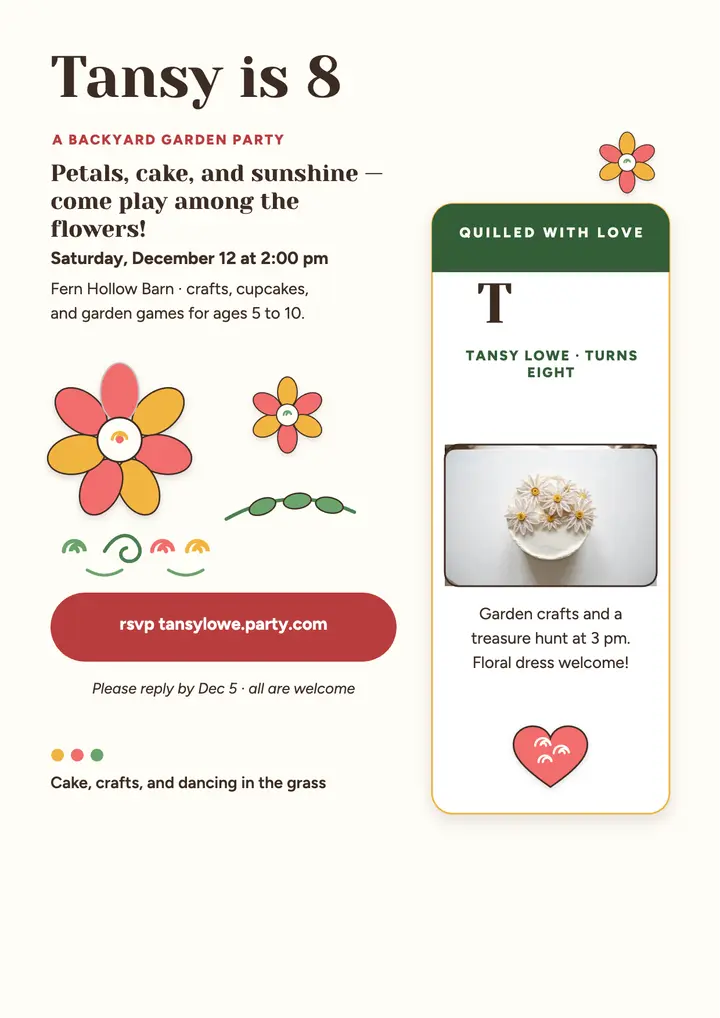 Tansy garden birthday flyer template
