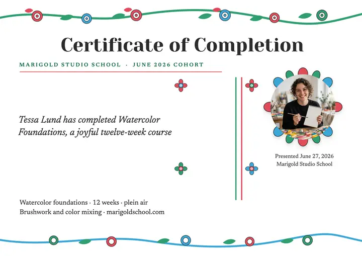 Marigold watercolor graduation certificate template