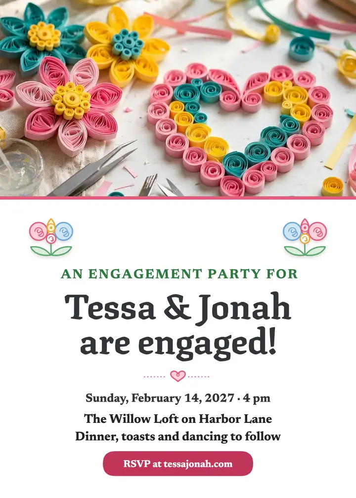 Tessa and Jonah quilled heart invitation template