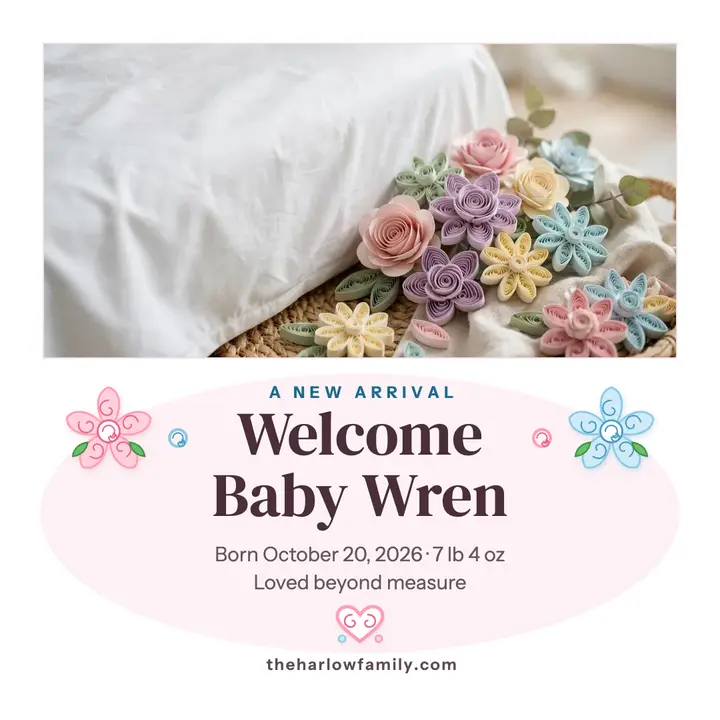 Welcome Baby Wren quilled announcement template