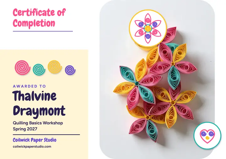 Paper quilling workshop certificate: workshop certificate template